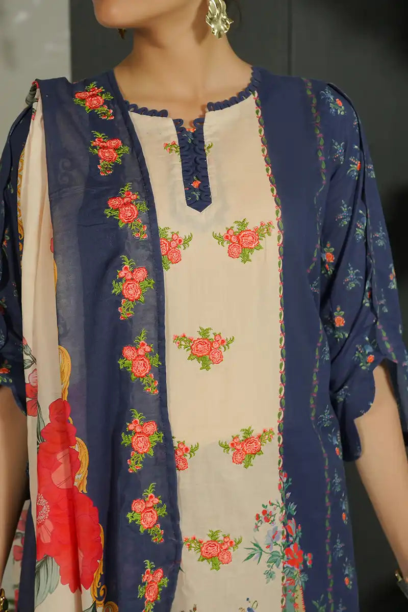 Mehrun by KBC Fashion Unstitched 3-Piece Lawn Collection (Indigo Navy)