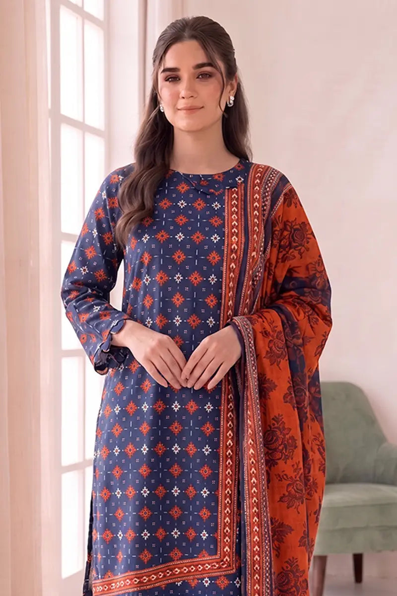 Women's Stitched 3-Piece Lawn Suit by KBC Fashion (Steel Blue)
