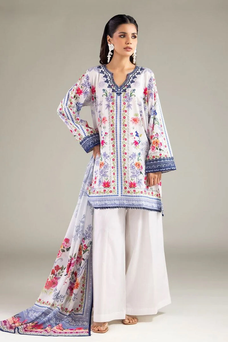 Khaadi – 3 Piece Unstitched Premium Embroidered Digital Printed Lawn Suit (Pure White)
