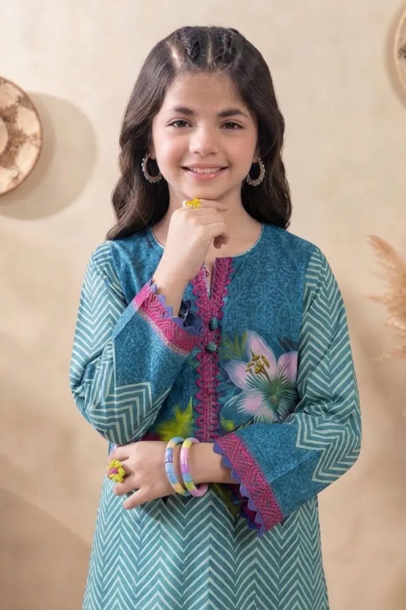 Ting Tone by Almeerah - Girls Unstitched 2-Piece Suit (Slate Blue)
