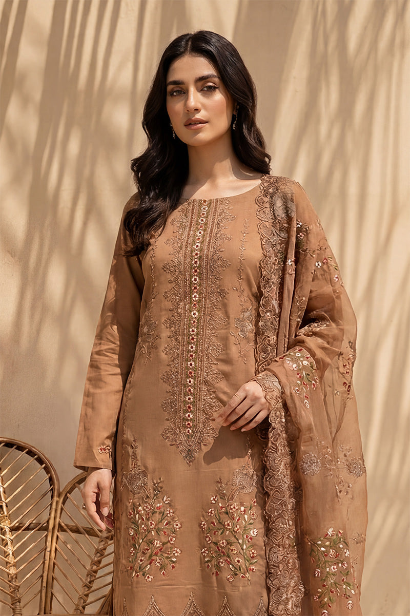 Millat - 3PC Unstitched Embroidered Lawn Suit (Warm Tan)