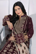 Muswa By Johra - 3PC Unstitched Embroidered Lawn Suit (Deep Plum)