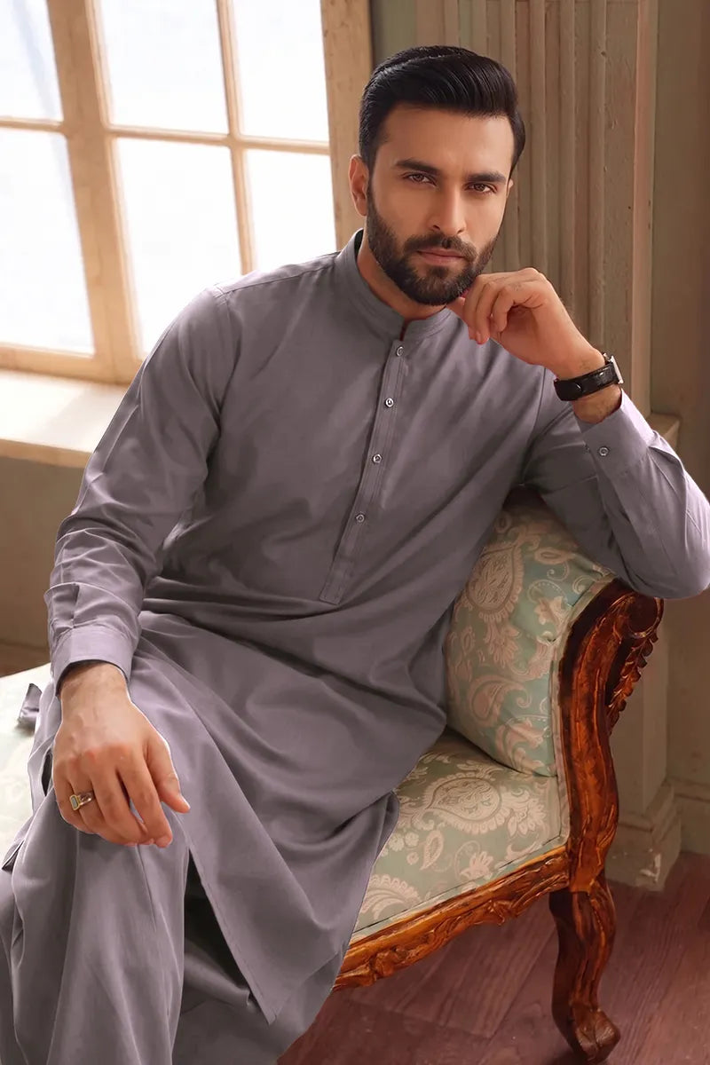Men’s Wash & Wear Unstitched Fabric By KBC Fashion (Muted Steel)
