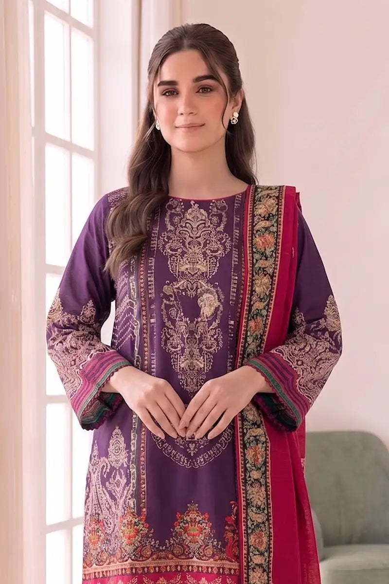 Roshaan by KBC Fashion Stitched 3-Piece Lawn Suit (Rich Royal Purple)