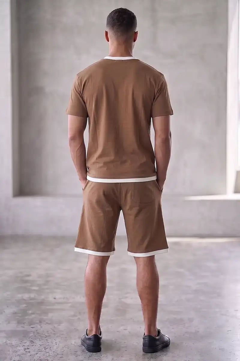 Men's Casual T-Shirt and Shorts Co-ord Set (Chestnut Brown)