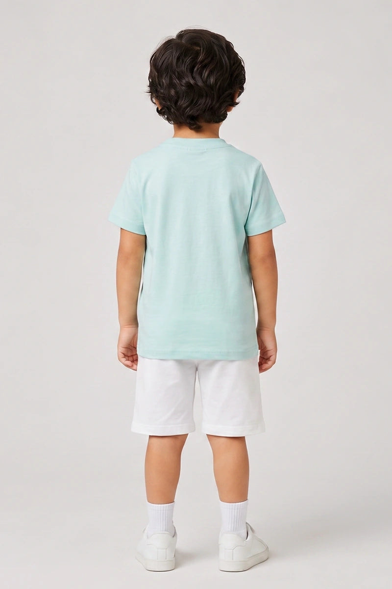 Boys T-Shirt & Shorts Set (Mint Green & Pure White)