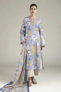 Khaadi – 3 Piece Unstitched Premium Embroidered Digital Printed Lawn Suit (Periwinkle & Royal Blue,Mustard & Cream White))