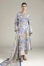 Khaadi – 3 Piece Unstitched Premium Embroidered Digital Printed Lawn Suit (Periwinkle & Royal Blue,Mustard & Cream White))