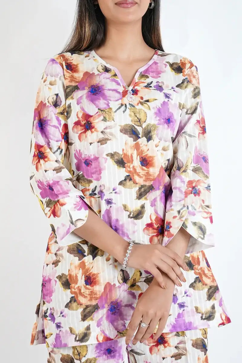 Saya Special Unstitched Khaddar 2-Piece Same Print Suit (Vibrant Violet)