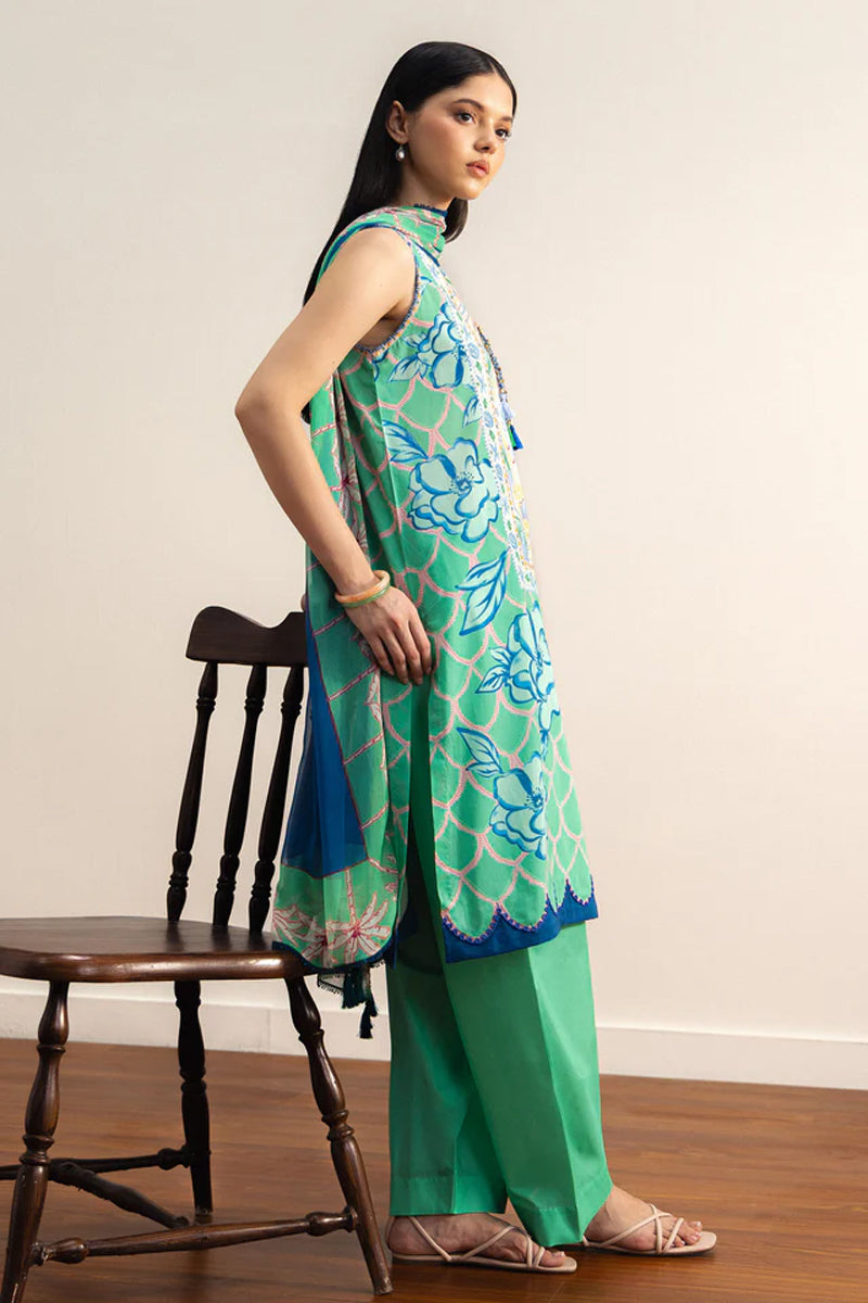 COCO By Zara Shahjahan - 3-Piece Unstitched Printed Lawn Suit (Mint Green & Royal Blue)