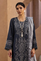 Mahrin By Johra - Premium 3PC Unstitched Embroidered Lawn Suit (Midnight Blue & Gray)