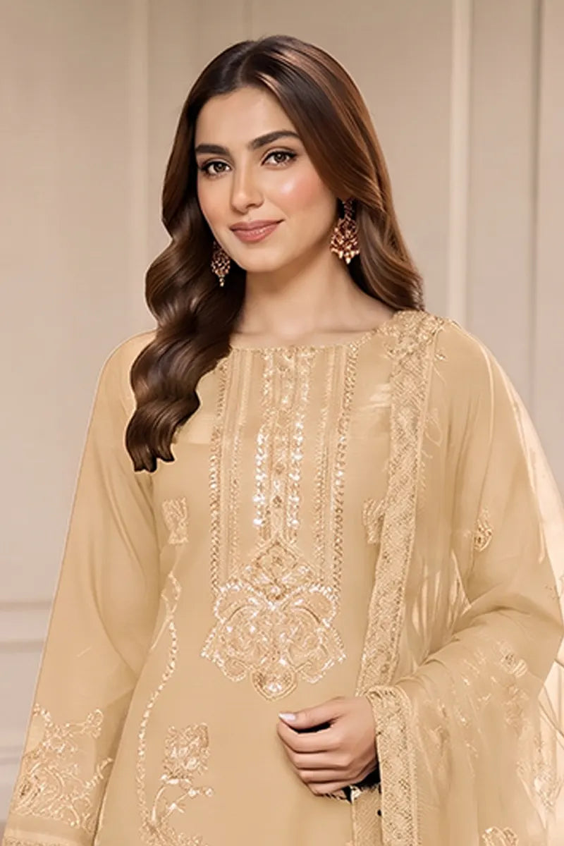 Sawan by Breeza Fashion - 3PC Unstitched Embroidered Lawn Suit (Beige)
