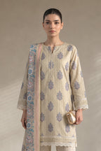 Khaadi – 3 Piece Unstiched Premium Printed Lawn Suit (Light Khaki)