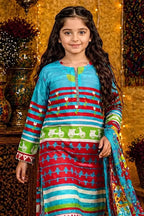 Ting Tone by Almeerah - Girls Unstitched 2-Piece Suit (8 to 12 Years) (Sky Blue & Bright Crimson)
