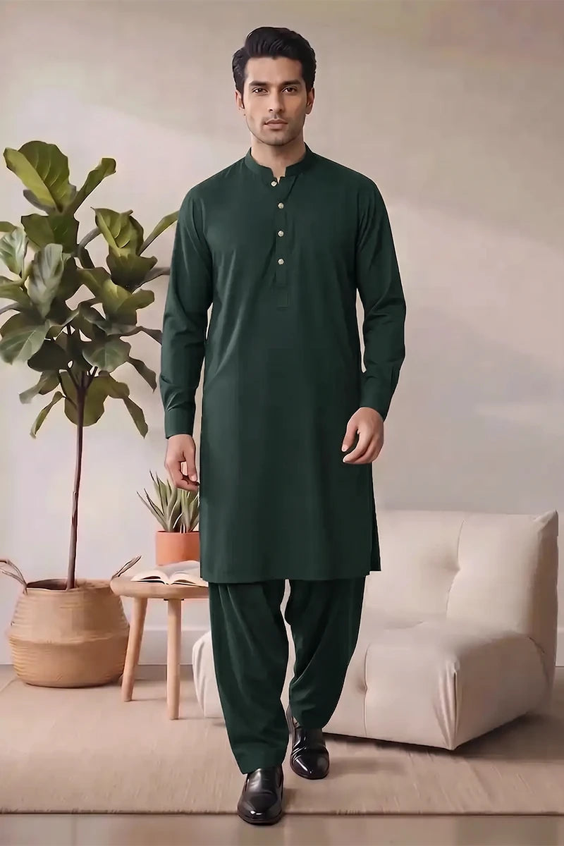 Saya Men’s Wash & Wear Unstitched Suit (Pine)