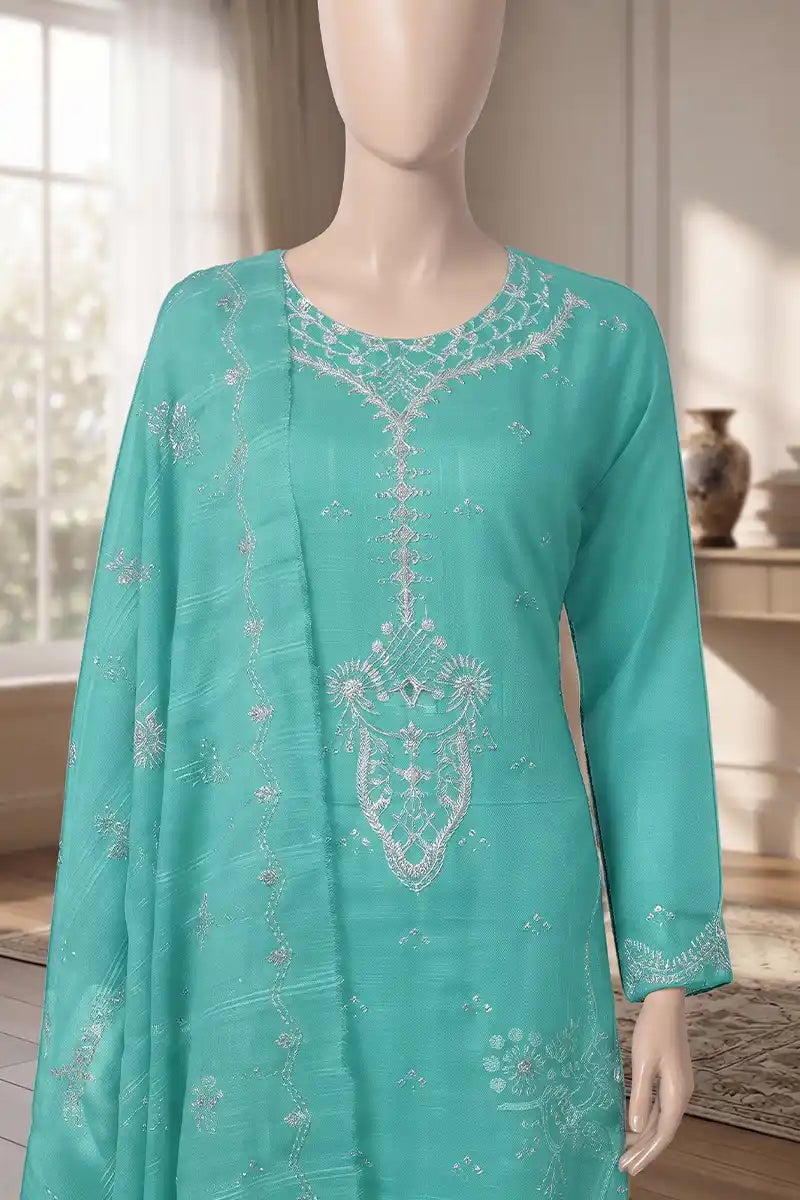 Roshan by Breeza Fashion - 3PC Unstitched Embroidered Lawn Suit (Aqua Blue)