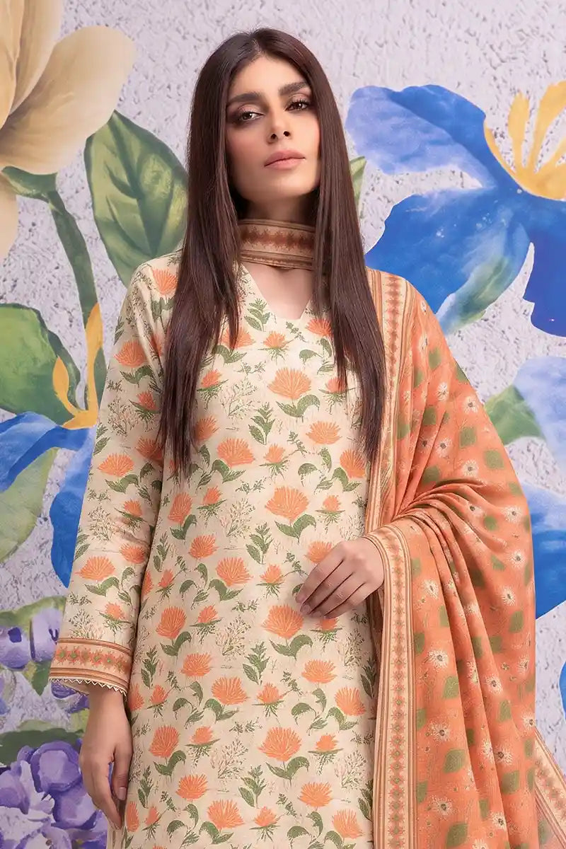 Khaadi 3-Piece Unstitched Printed Lawn Suit Set (Cream)