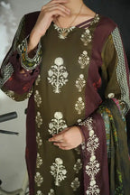 Mehrun by KBC Fashion Unstitched 3-Piece Lawn Collection (Deep Plum & Olive)