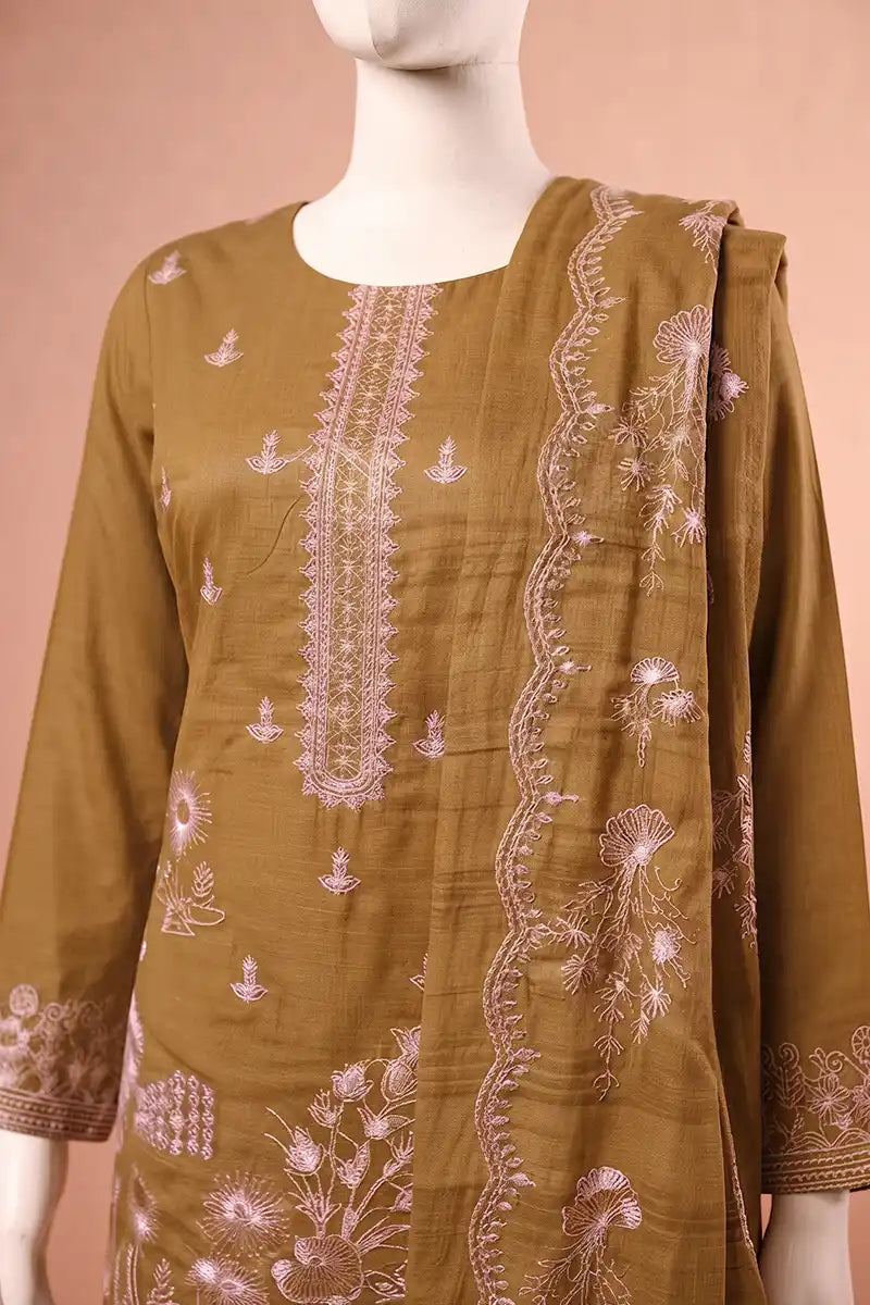 Elanza by Breeza Fashion - 3PC Unstitched Embroidered Lawn Suit (Olive Gold)