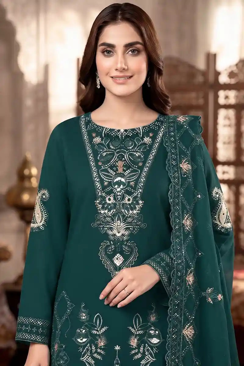 Shah Jaha by Breeza Fashion - 3PC Unstitched Embroidered Lawn Suit (Emerald Green)