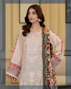 Elvia By Johra - 3PC Unstitched Embroidered Lawn Suit (Blush Pink)