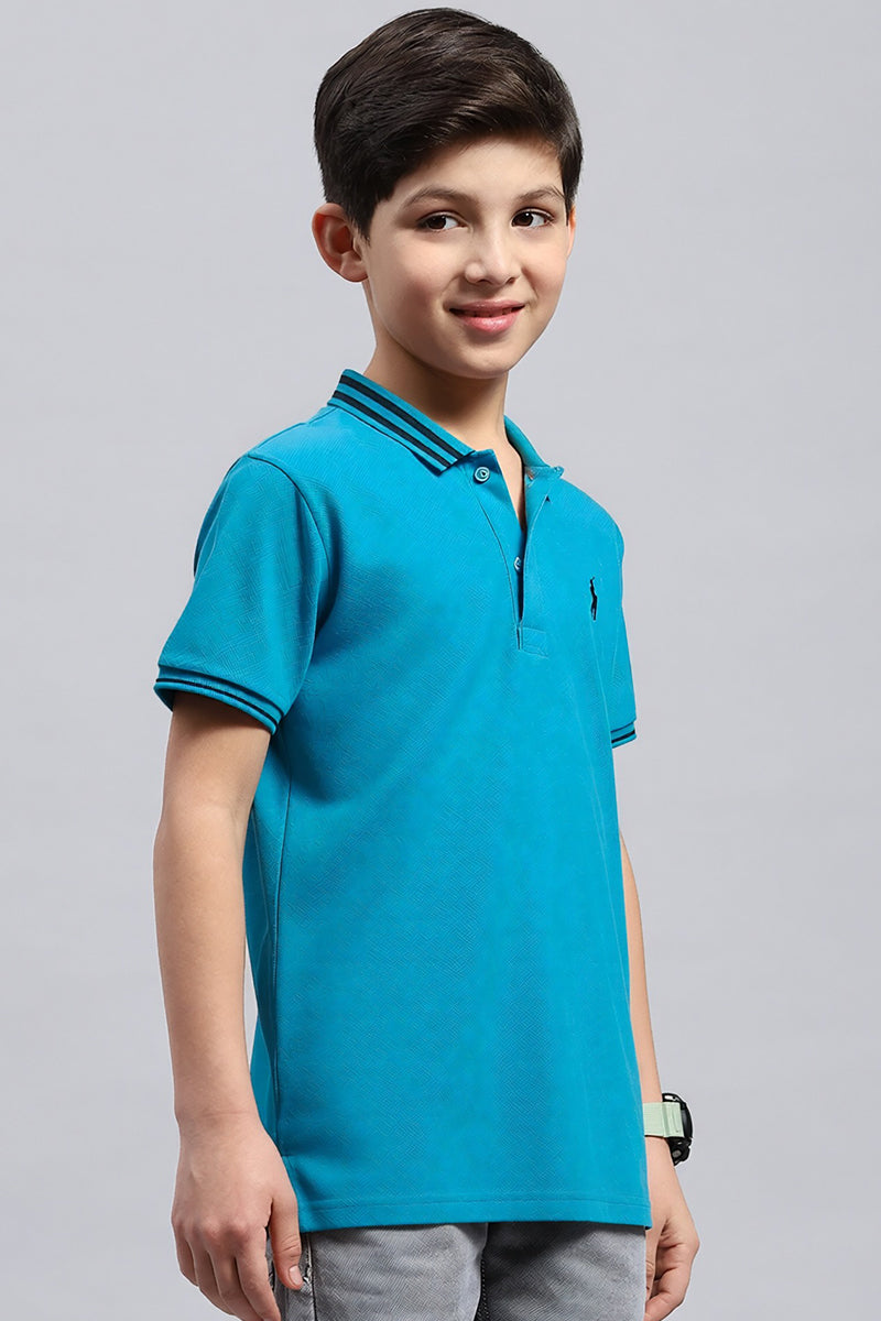 Boy's Textured Cotton Polo T-Shirt (Cerulean Blue)