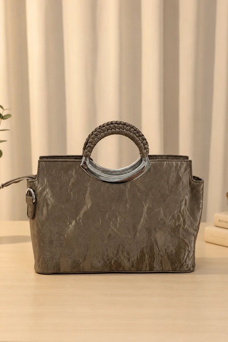 Top Handle Faux Leather Satchel Bag For Women (Brown)