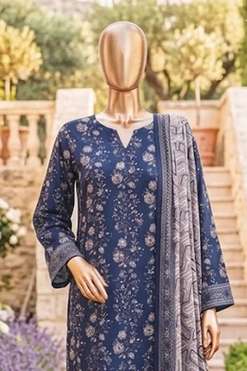 Safina Zeenat Printed Lawn 3-Piece Unstitched Suit (Deep Navy Blue)
