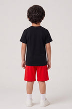 Boys T-Shirt & Shorts Set (Jet Black & Red)