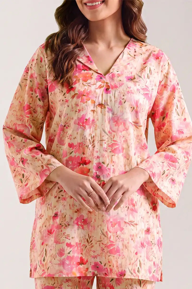 Saya Special Unstitched Khaddar 2-Piece Same Print Suit (Magenta Pink)