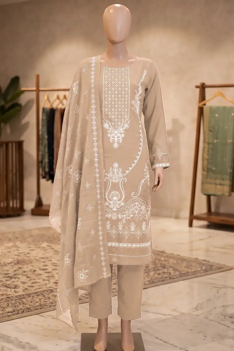 Dream by Breeza Fashion - 3PC Unstitched Embroidered Lawn Suit (Beige)