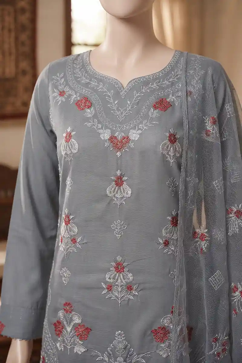 Noor by Breeza Fashion - 3PC Unstitched Embroidered Lawn Suit (Slate Grey)