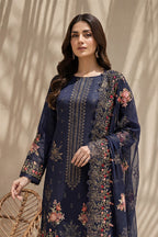 Millat - 3PC Unstitched Embroidered Lawn Suit (Navy Blue)