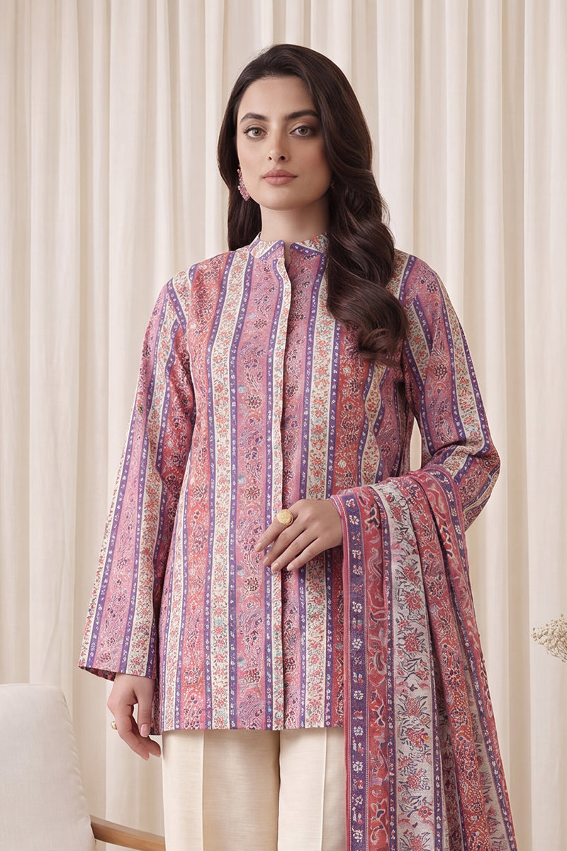 Gul Rang By Bareezé – 3-Piece Unstiched Printed Classic Lawn (Mauve& Off White)