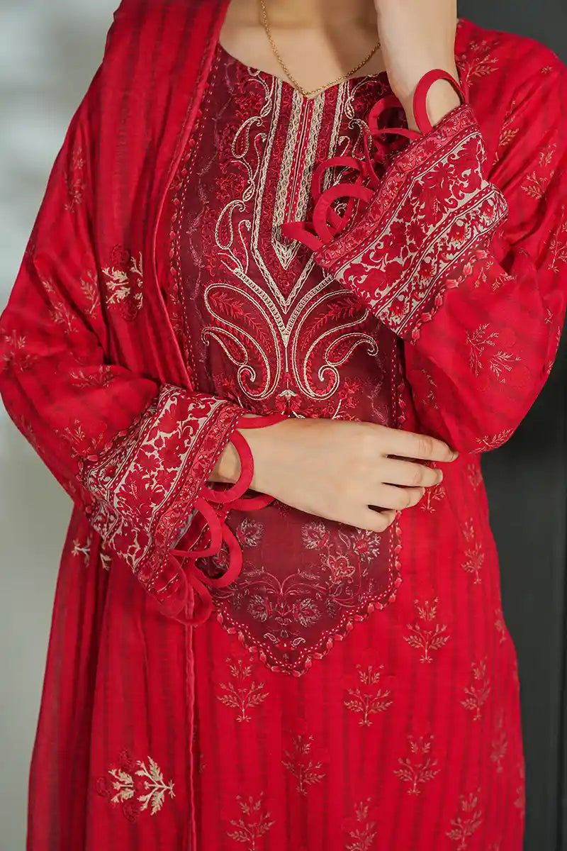 Mehrun by KBC Fashion Unstitched 3-Piece Lawn Collection (Vibrant Crimson Red)