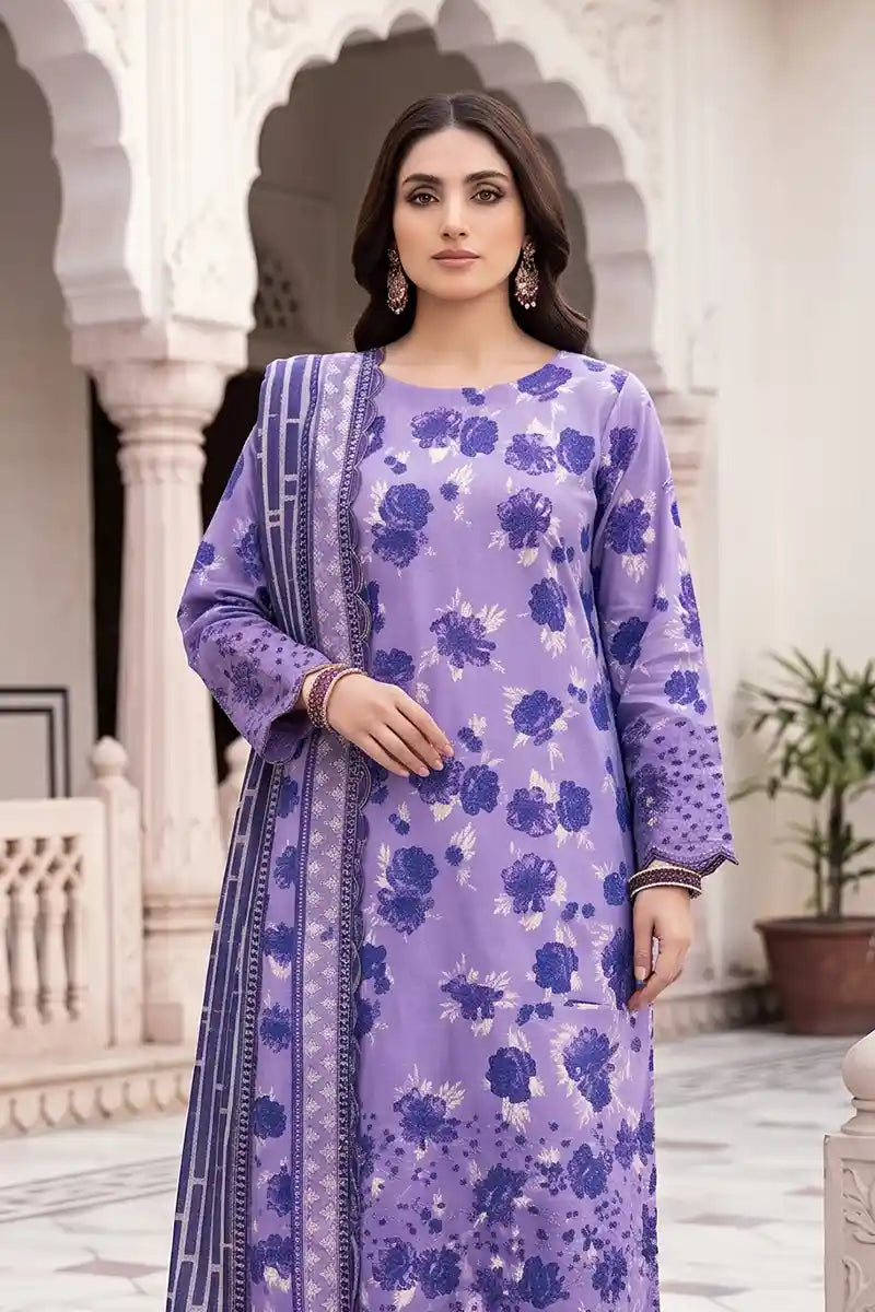 Zesh - 3PC Unstitched Embroidered Lawn Suit (Soft Lavender)