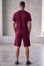 Men's Casual T-Shirt and Shorts Co-ord Set (Burgundy)