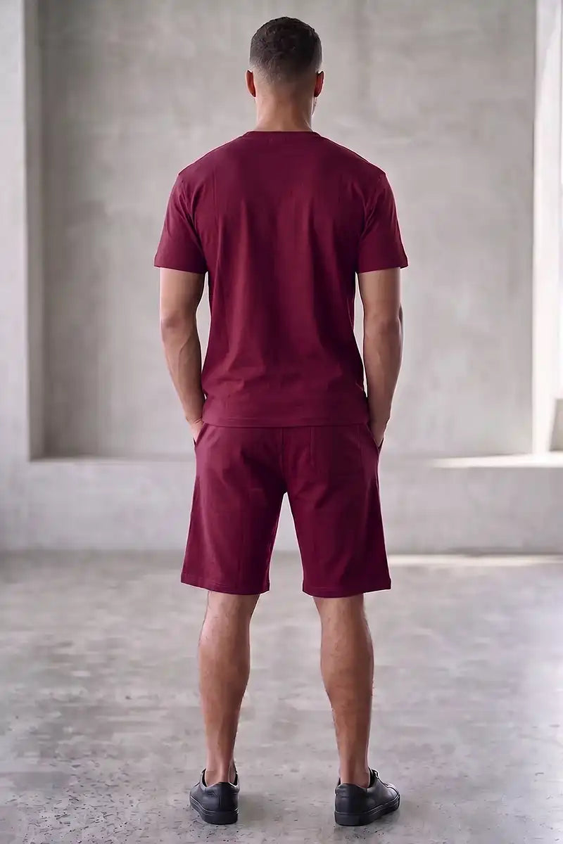 Men's Casual T-Shirt and Shorts Co-ord Set (Burgundy)