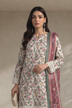 Khaadi – 3 Piece Unstiched Premium Printed Lawn Suit (Cream & Muted Berry)