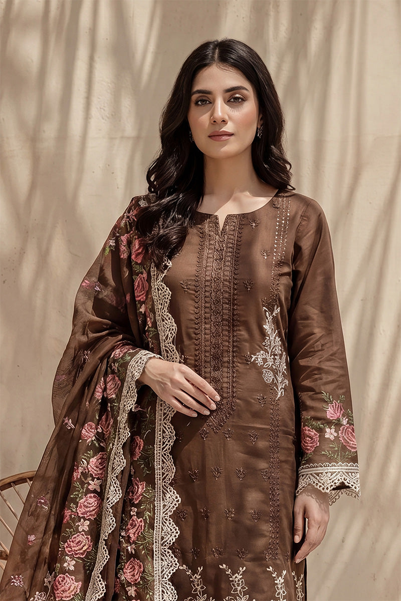 Millat - 3PC Unstitched Embroidered Lawn Suit (Coffee Brown)