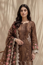 Millat - 3PC Unstitched Embroidered Lawn Suit (Coffee Brown)