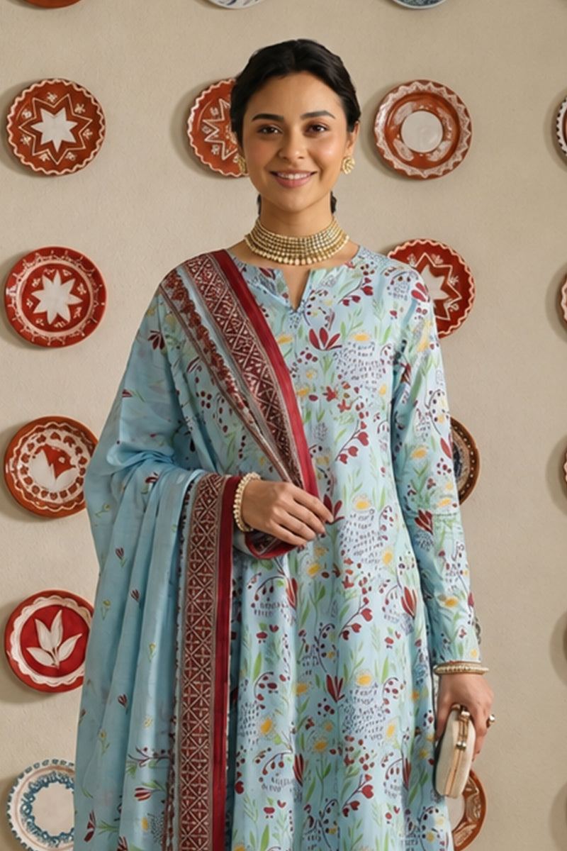 Nishat - Unstitched 3pc Printed Lawn (Powder Blue)