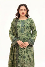 Zesh - 3PC Unstitched Embroidered Lawn Suit (Light Olive Green)