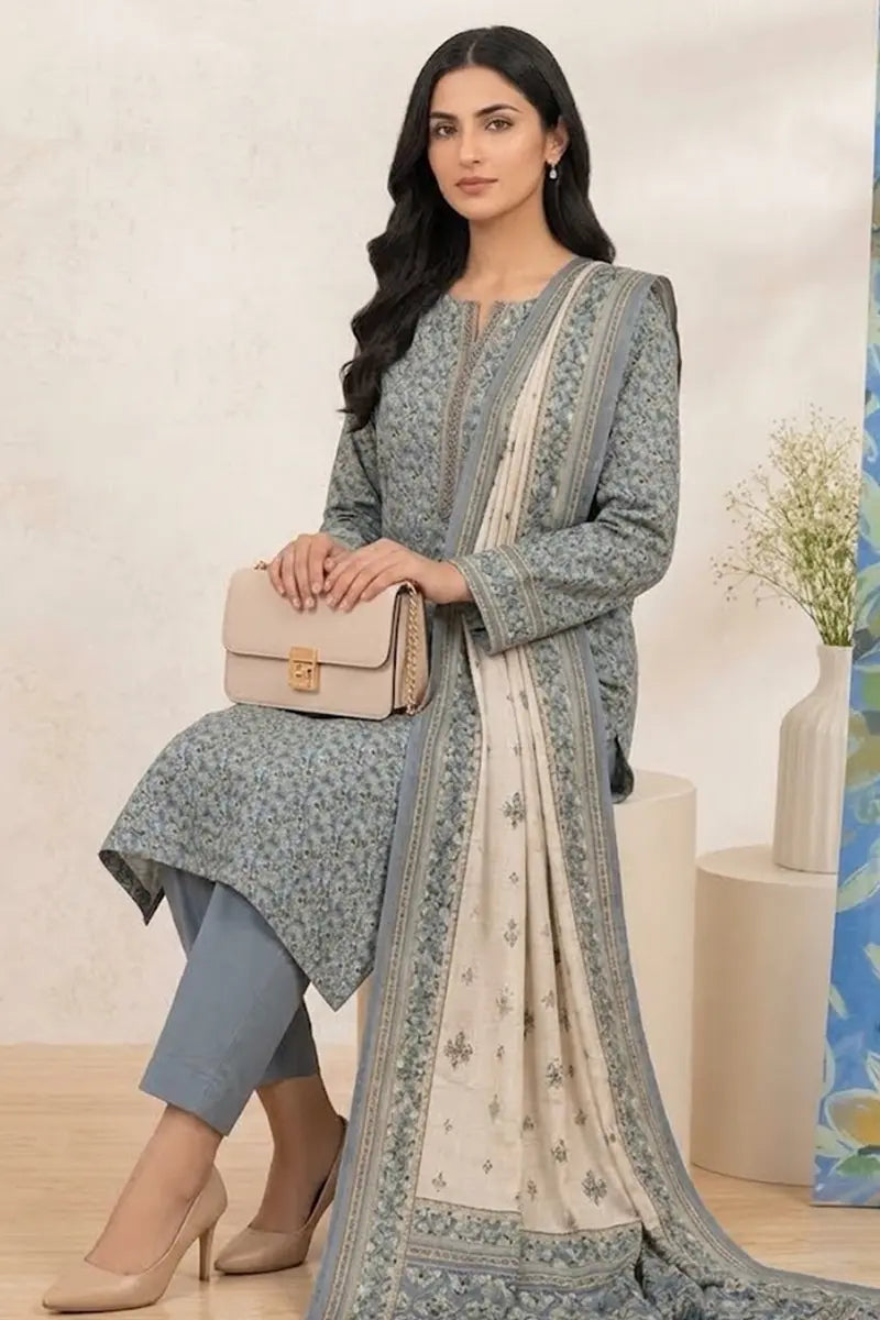 Khaadi Pre-Fall Cambric Series V-6 - 3PC Unstitched Suit (Dusty Slate Blue)
