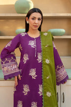 Khimar By Johra - 3PC Unstitched Embroidered Lawn Suit (Purple & Olive Green)