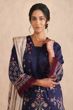 Vasal By Johra - 3PC Unstitched Embroidered Lawn Suit (Navy Blue)