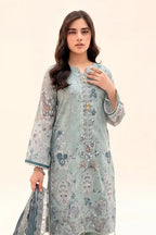 Zesh - 3PC Unstitched Embroidered Lawn Suit (Dusty Seafoam & Deep Slate Teal)