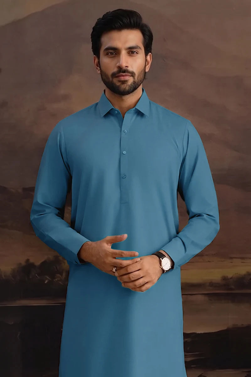 Premium Men's Unstitched Cotton Fabric Suit (Slate Blue)