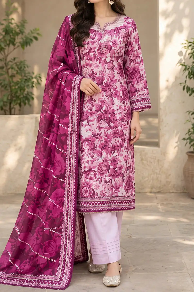 Mehar Unstitched 3-Piece Lawn Collection (Plum)