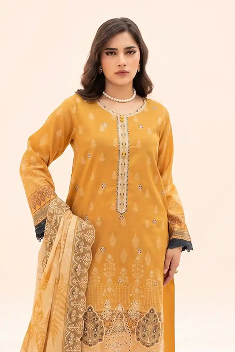 Zesh - 3PC Unstitched Embroidered Lawn Suit (Mustard Gold)
